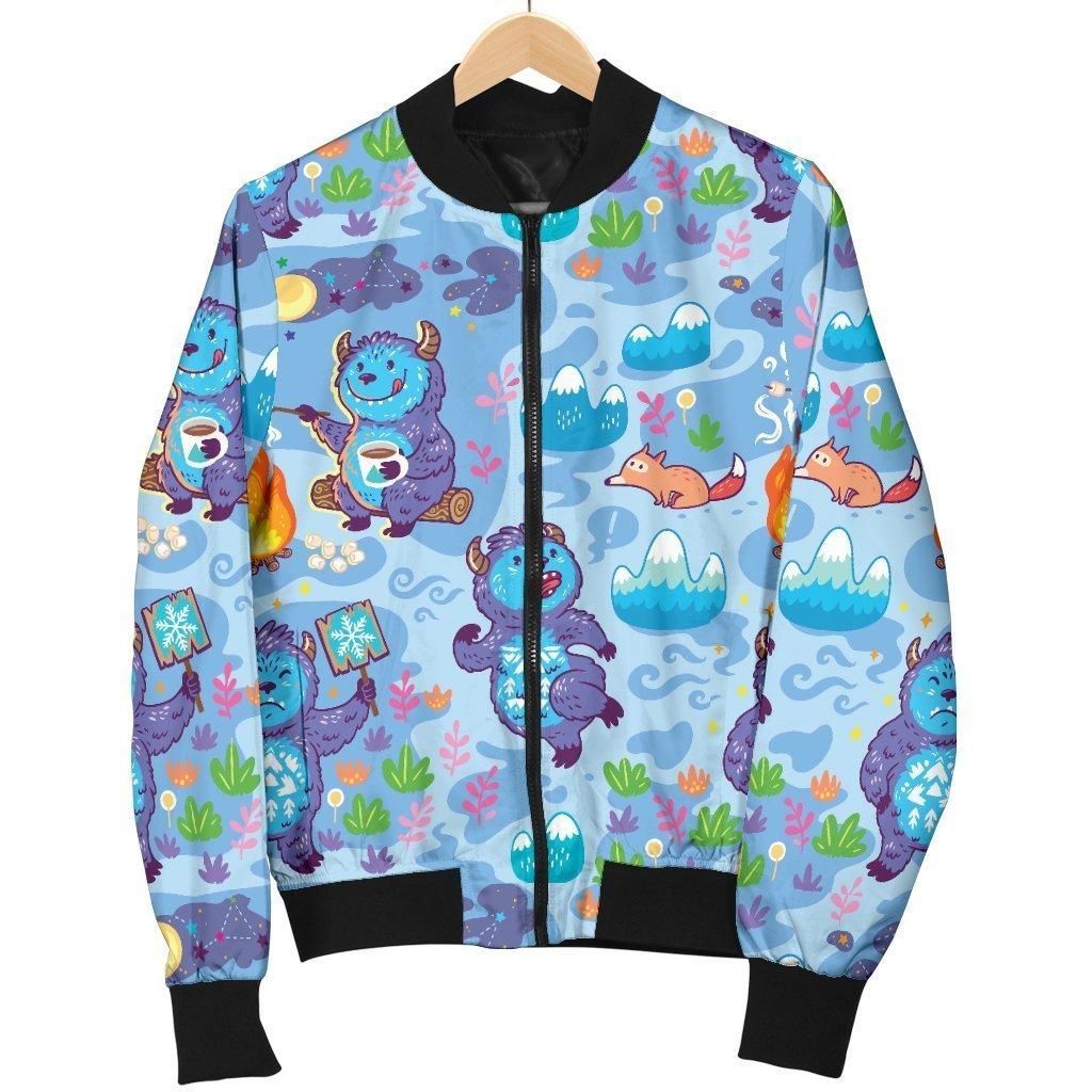 Bigfoot Blue Pattern Print Women Casual Bomber Jacket Bigfoot Blue Pattern Print Women Casual Bomber Jacket