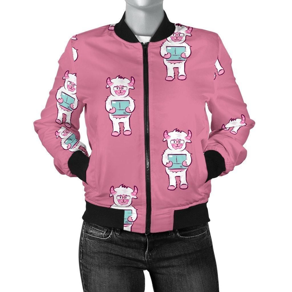 Bigfoot-Pattern-Print-Women-Casual-Bomber-Jacket-1