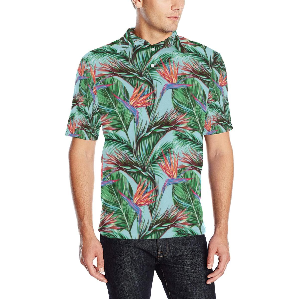 Bird Of Paradise Pattern Print Design Bop01 Men Polo Shirt Bird Of Paradise Pattern Print Design Bop01 Men Polo Shirt