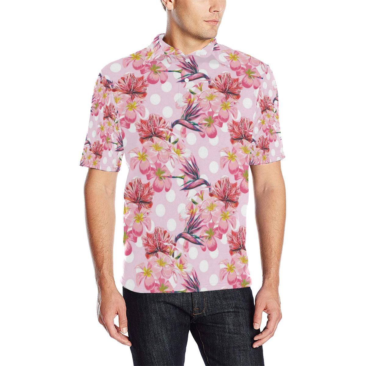 Bird Of Paradise Pattern Print Design Bop011 Men Polo Shirt Bird Of Paradise Pattern Print Design Bop011 Men Polo Shirt