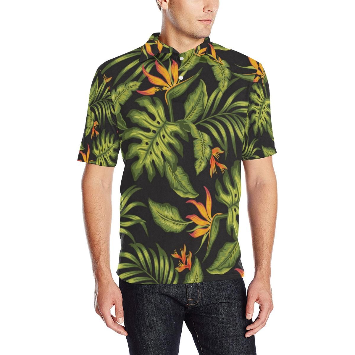 Bird Of Paradise Pattern Print Design Bop013 Men Polo Shirt Bird Of Paradise Pattern Print Design Bop013 Men Polo Shirt