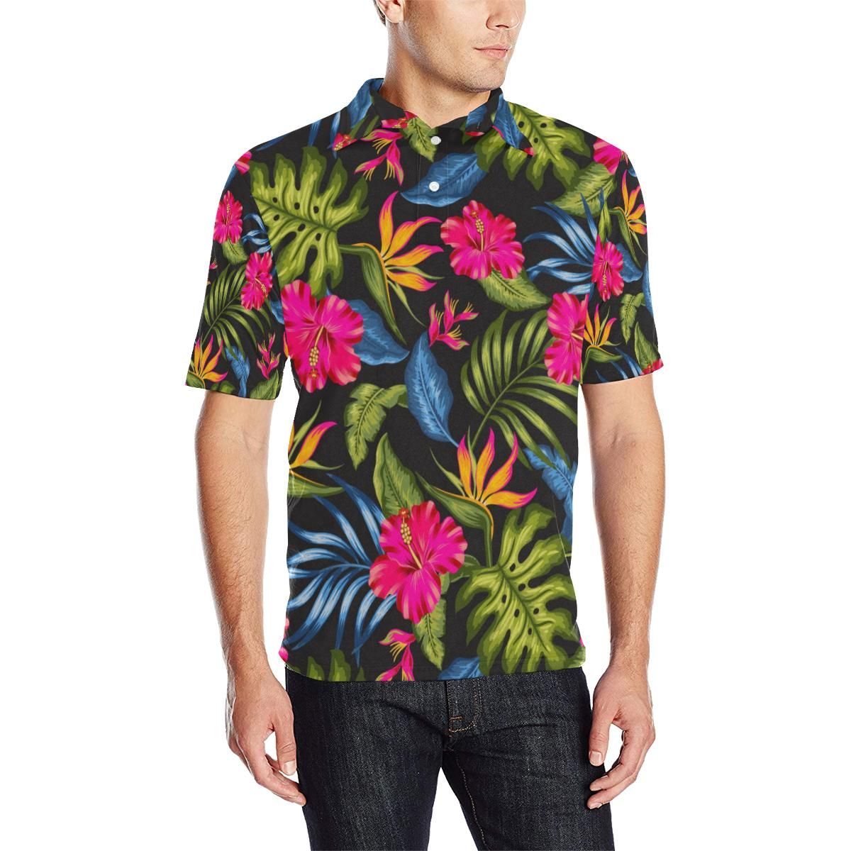 Bird Of Paradise Pattern Print Design Bop014 Men Polo Shirt Bird Of Paradise Pattern Print Design Bop014 Men Polo Shirt
