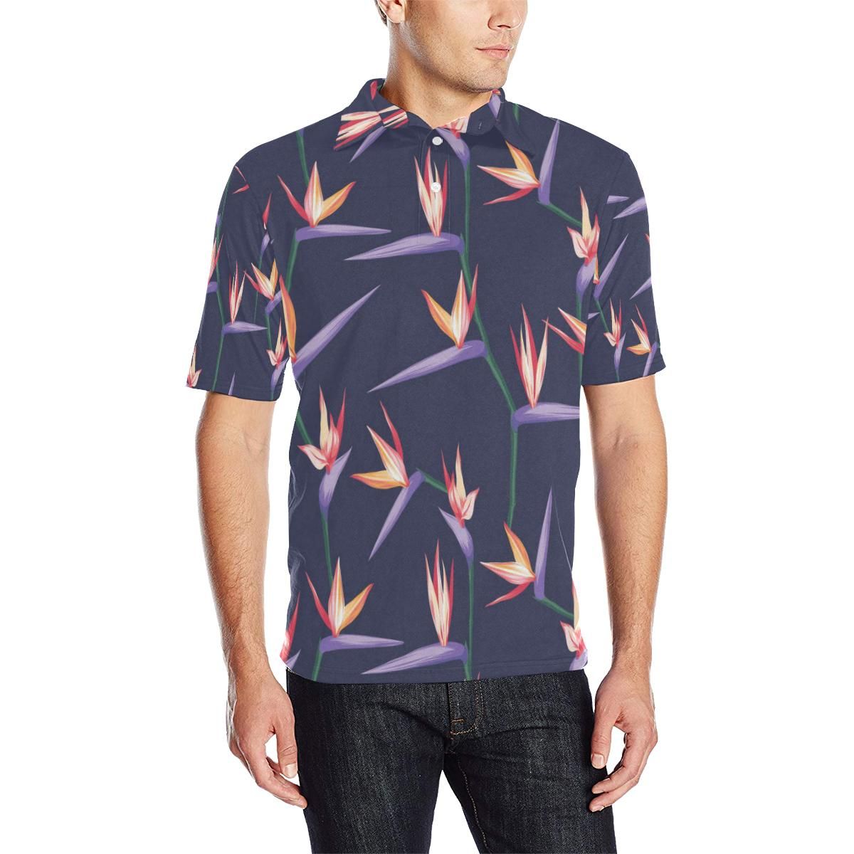 Bird Of Paradise Pattern Print Design Bop015 Men Polo Shirt Bird Of Paradise Pattern Print Design Bop015 Men Polo Shirt
