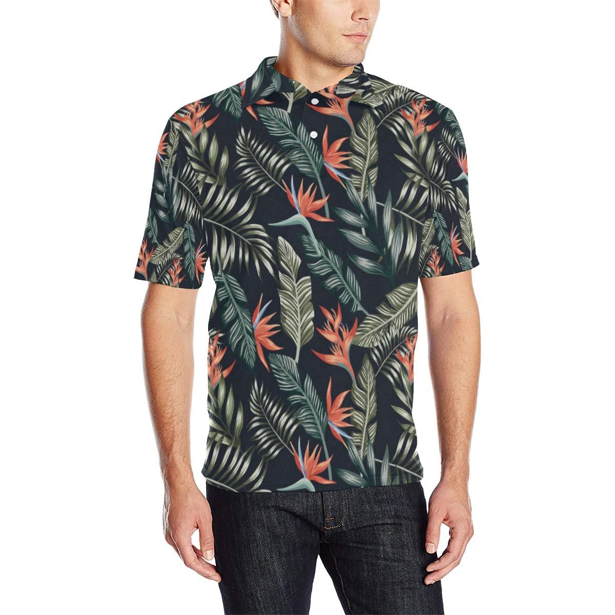 Bird Of Paradise Pattern Print Design Bop02 Men Polo Shirt Bird Of Paradise Pattern Print Design Bop02 Men Polo Shirt