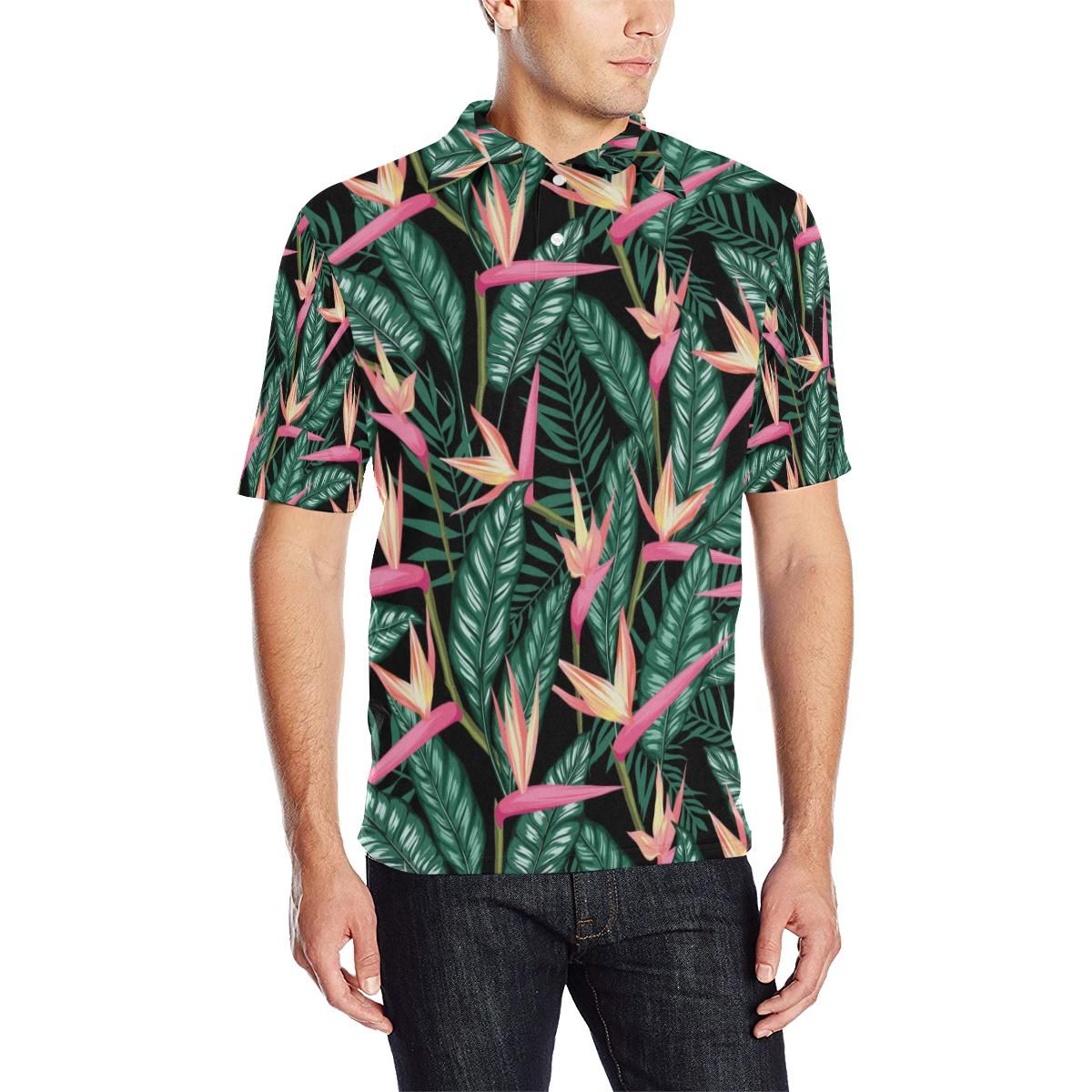 Bird Of Paradise Pattern Print Design Bop03 Men Polo Shirt Bird Of Paradise Pattern Print Design Bop03 Men Polo Shirt