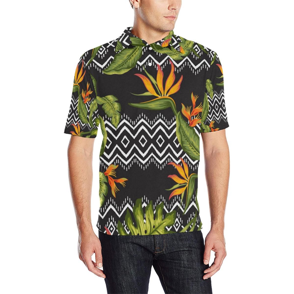 Bird Of Paradise Pattern Print Design Bop07 Men Polo Shirt Bird Of Paradise Pattern Print Design Bop07 Men Polo Shirt