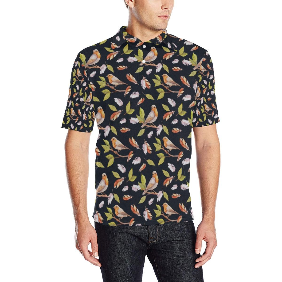 Birds Pattern Print Design 02 Men Polo Shirt Birds Pattern Print Design 02 Men Polo Shirt