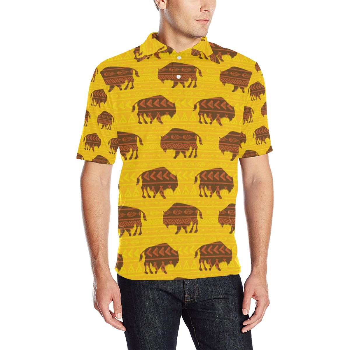 Bison Native Pattern Print Design 01 Men Polo Shirt Bison Native Pattern Print Design 01 Men Polo Shirt
