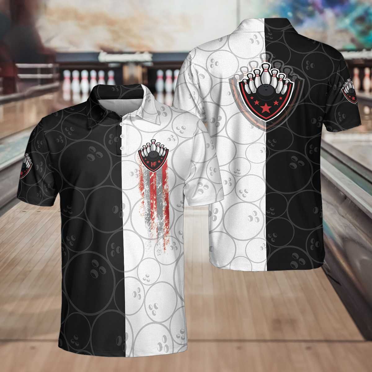 Black And White Bowling Polo Shirt Black And White Bowling Polo Shirt