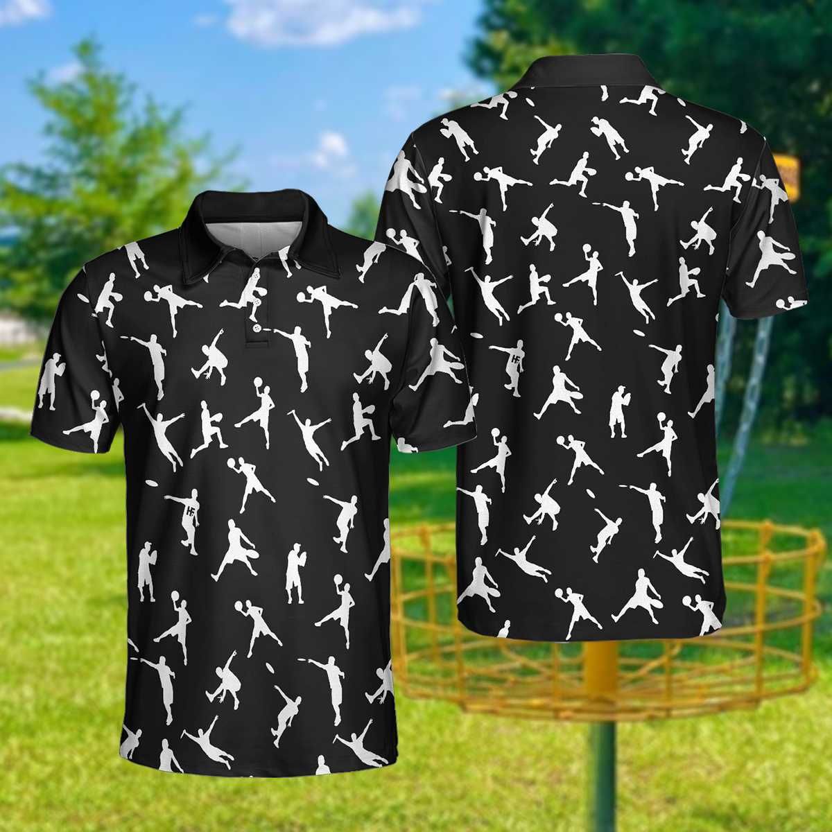 Black And White Disc Golf Silhouette Polo Shirt Black And White Disc Golf Silhouette Polo Shirt