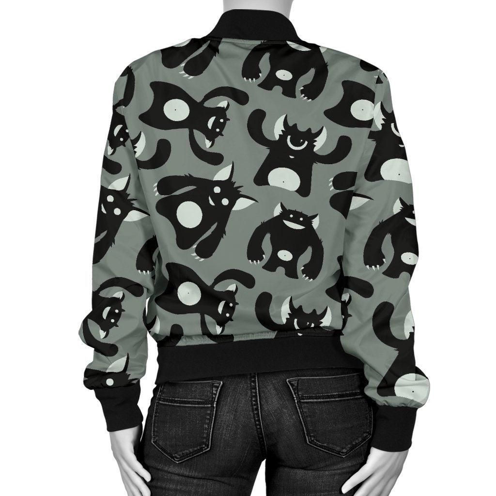 Black-Bigfoot-Pattern-Print-Women-Casual-Bomber-Jacket-2