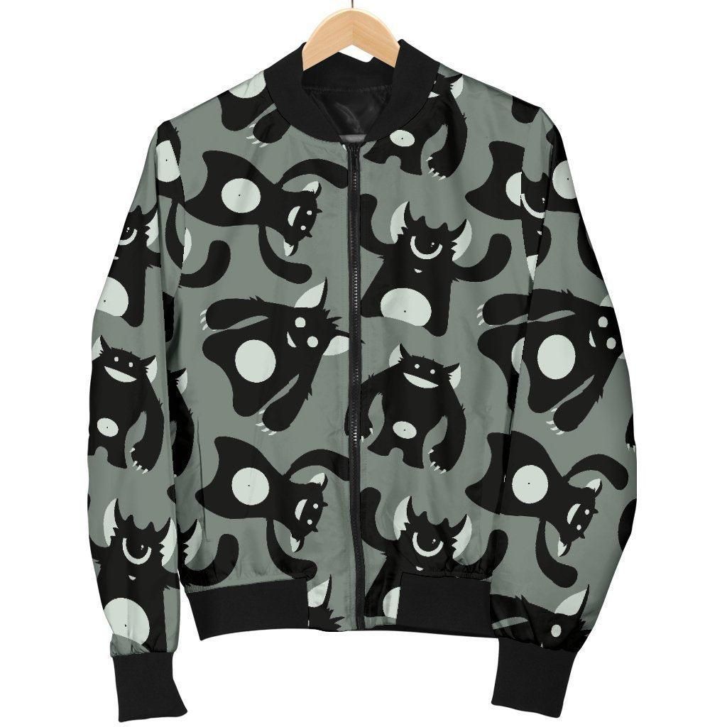 Black Bigfoot Pattern Print Women Casual Bomber Jacket Black Bigfoot Pattern Print Women Casual Bomber Jacket