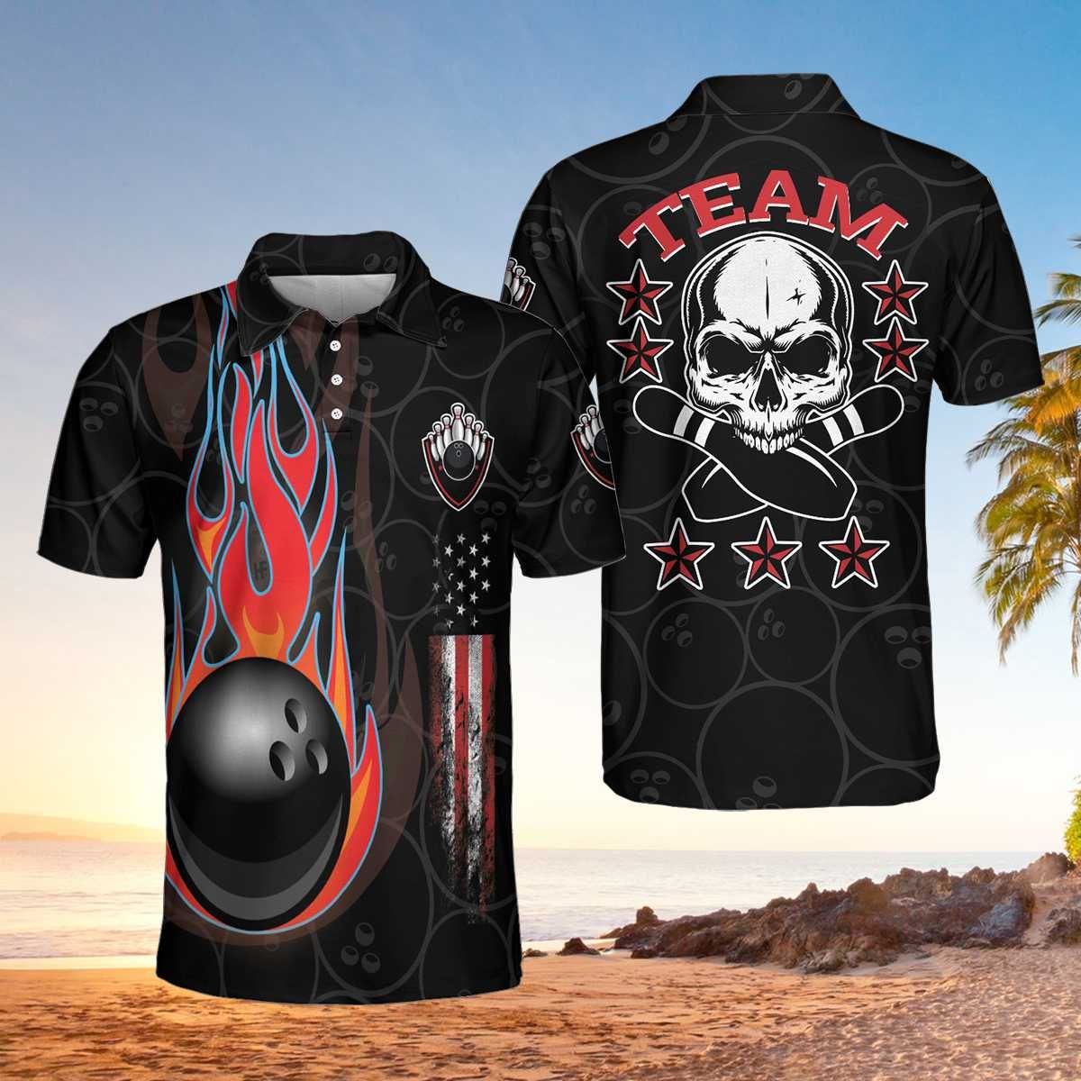 Black Bowling And Skull Polo Shirt #H Black Bowling And Skull Polo Shirt #H
