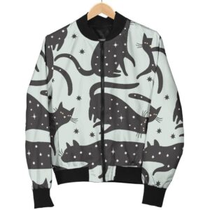 Black Cat Print Pattern Women Casual Bomber Jacket