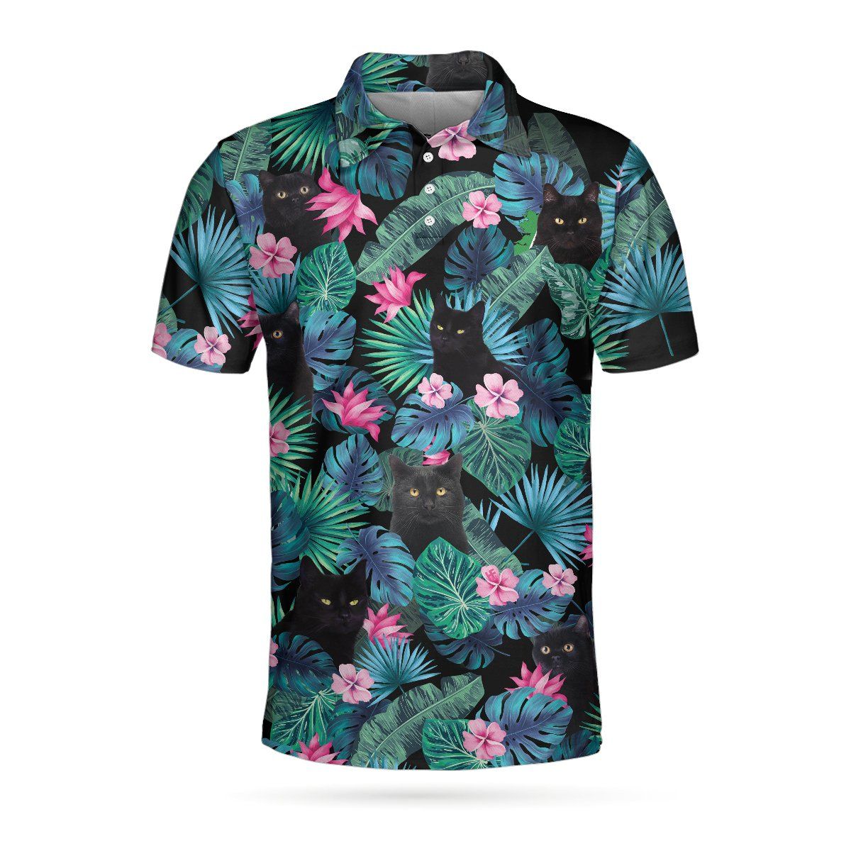 Black Cat Tropical 3D All Over Printed Short Sleeve Polo Shirt Black Cat Tropical 3D All Over Printed Short Sleeve Polo Shirt