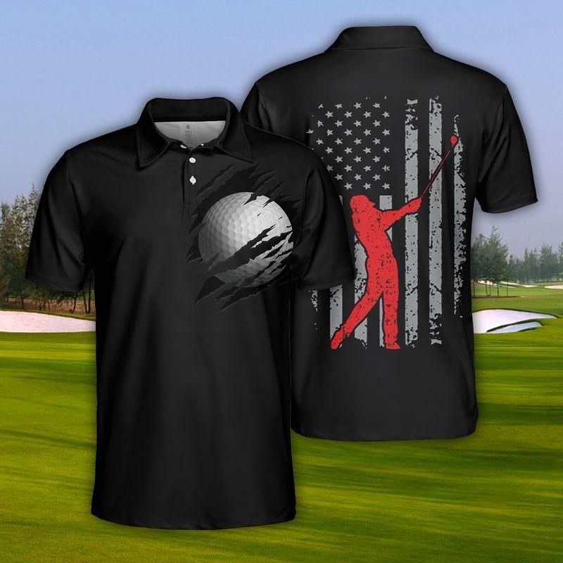Black Grey Crack Golf American Flag Polo Shirt Black Grey Crack Golf American Flag Polo Shirt