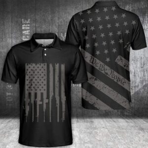 Black Grey We The People Gun Flag Polo Shirt