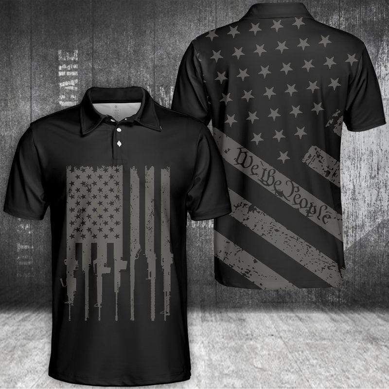 Black Grey We The People Gun Flag Polo Shirt Black Grey We The People Gun Flag Polo Shirt