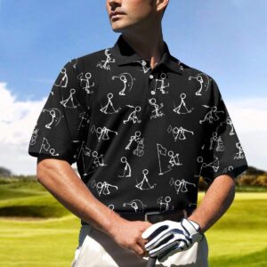 Black Stickfigures Playing Golf Polo Shirt