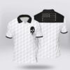 Black & White American Flag Golf Skull Polo Shirt