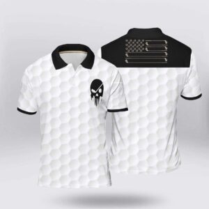 Black & White American Flag Golf Skull Polo Shirt