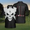 Black & White Golf Skull American Flag Polo Shirt