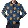 Blue Basketball Pattern Print Mens Bomber Jacket