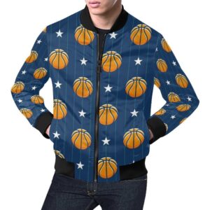 Blue Basketball Pattern Print Mens Bomber Jacket