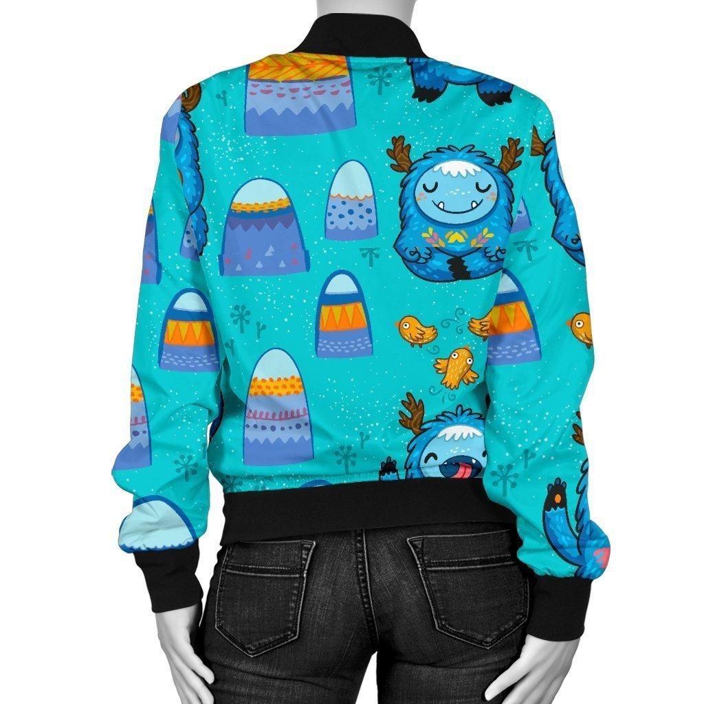 Blue-Bigfoot-Pattern-Print-Women-Casual-Bomber-Jacket-2