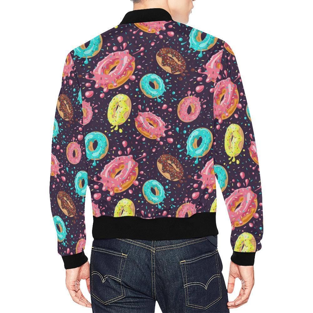 Blue-Donut-Pattern-Print-Mens-Bomber-Jacket-2