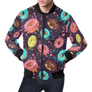 Blue Donut Pattern Print Mens Bomber Jacket