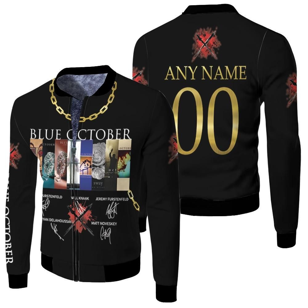 Blue October All Studio Albums Rock band Members Signed 3D Designed Allover Gift With Custom Name Number For Blue October Fans Bomber Jacket Blue October All Studio Albums Rock band Members Signed 3D Designed Allover Gift With Custom Name Number For Blue October Fans Bomber Jacket
