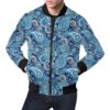 Blue Paisley Pattern Print Mens Bomber Jacket