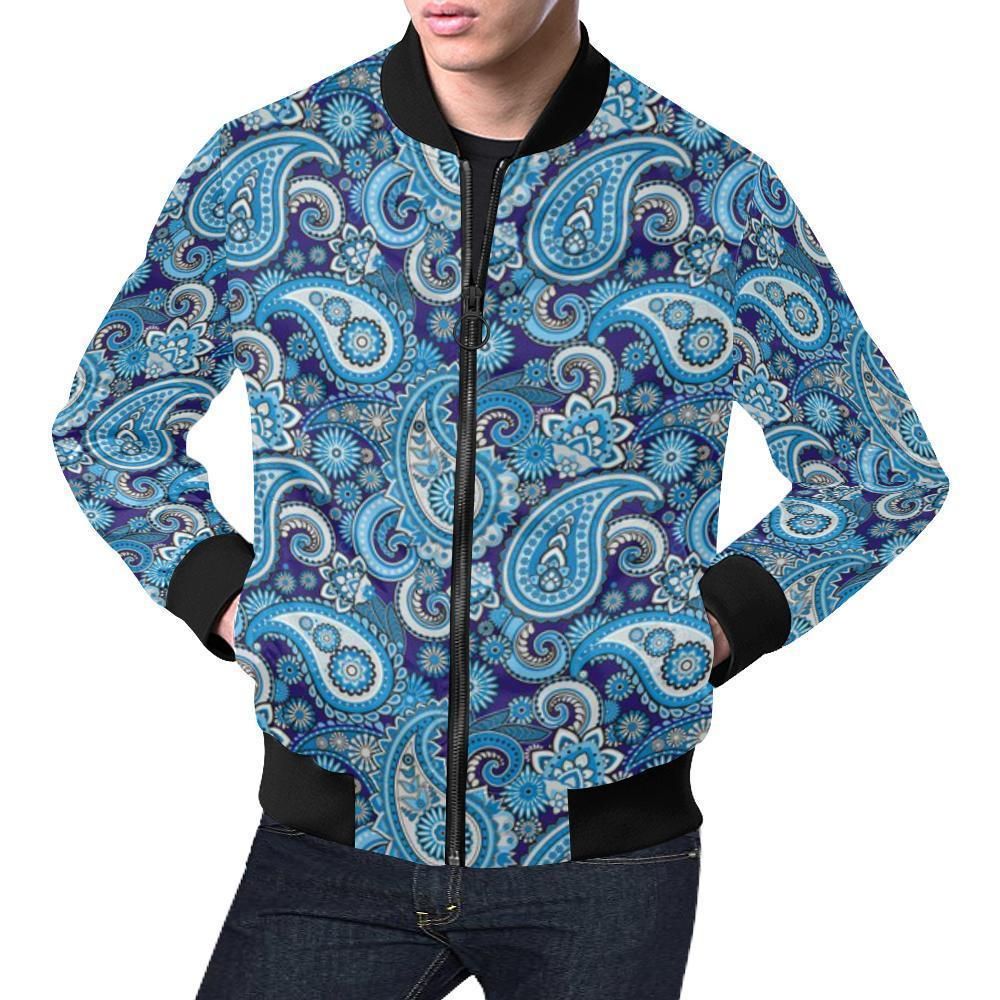 Blue Paisley Pattern Print Mens Bomber Jacket Blue Paisley Pattern Print Mens Bomber Jacket