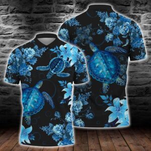 Blue Sea Turtle Hawaiian Polo Shirt All Over Print