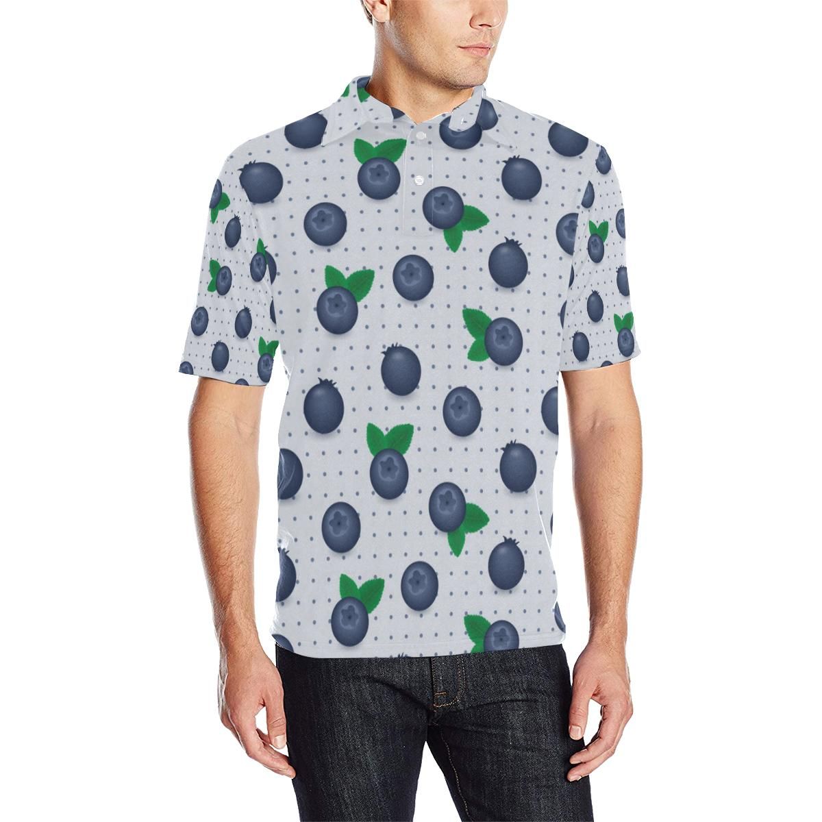 Blueberry Pattern Print Design Bb02 Men Polo Shirt Blueberry Pattern Print Design Bb02 Men Polo Shirt