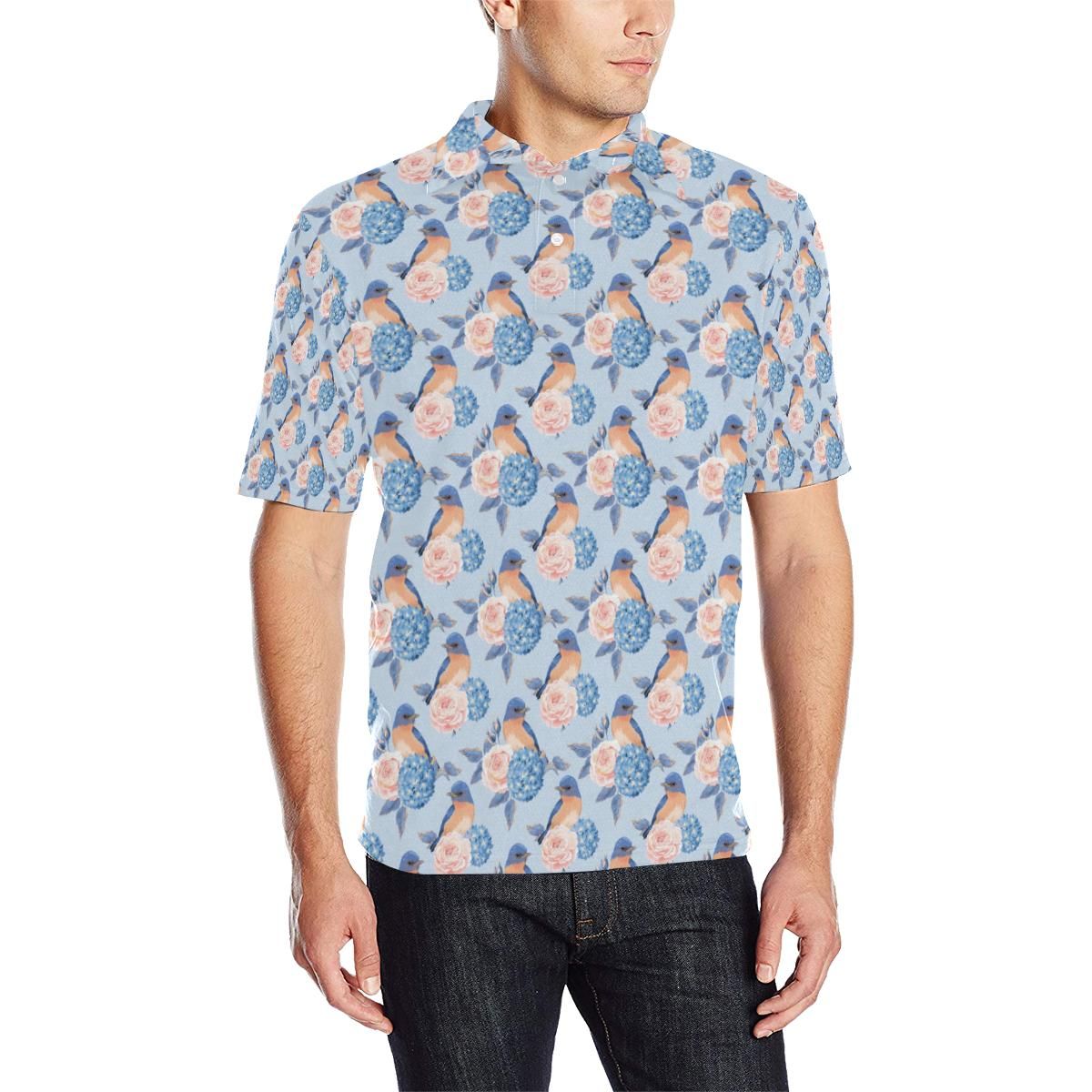 Bluebird Pattern Print Design 01 Men Polo Shirt Bluebird Pattern Print Design 01 Men Polo Shirt