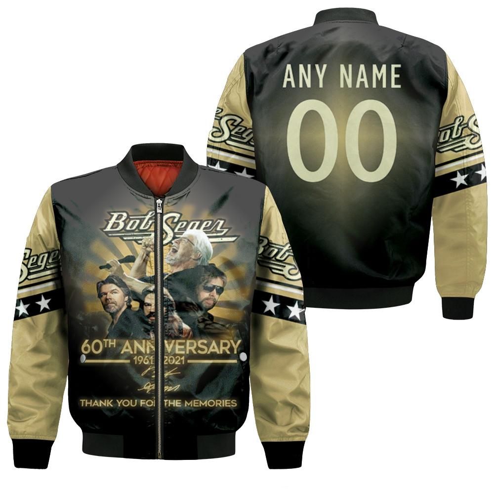 Bob Seger 60th Anniversary 1961 2021 Thank You For The Memories Legend Singer 3D Designed Allover Gift With Custom Name Number For Bob Seger Fans Bomber Jacket Bob Seger 60th Anniversary 1961 2021 Thank You For The Memories Legend Singer 3D Designed Allover Gift With Custom Name Number For Bob Seger Fans Bomber Jacket