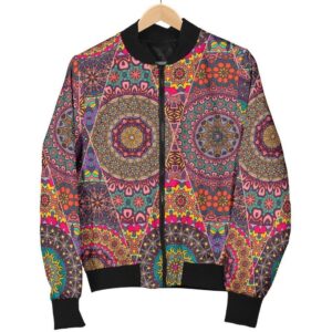 Bohemian Patchwork Pattern Print Women Casual Bomber Jacket