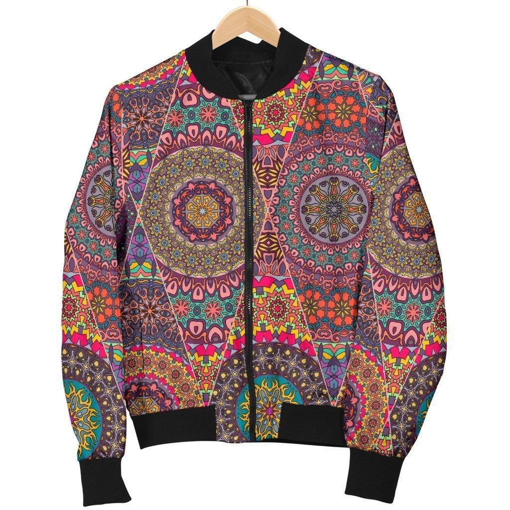 Bohemian Patchwork Pattern Print Women Casual Bomber Jacket Bohemian Patchwork Pattern Print Women Casual Bomber Jacket