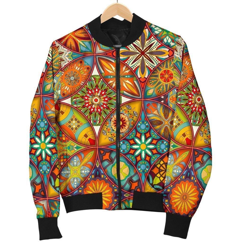 Bohemian Patchwork Print Pattern Women Casual Bomber Jacket Bohemian Patchwork Print Pattern Women Casual Bomber Jacket