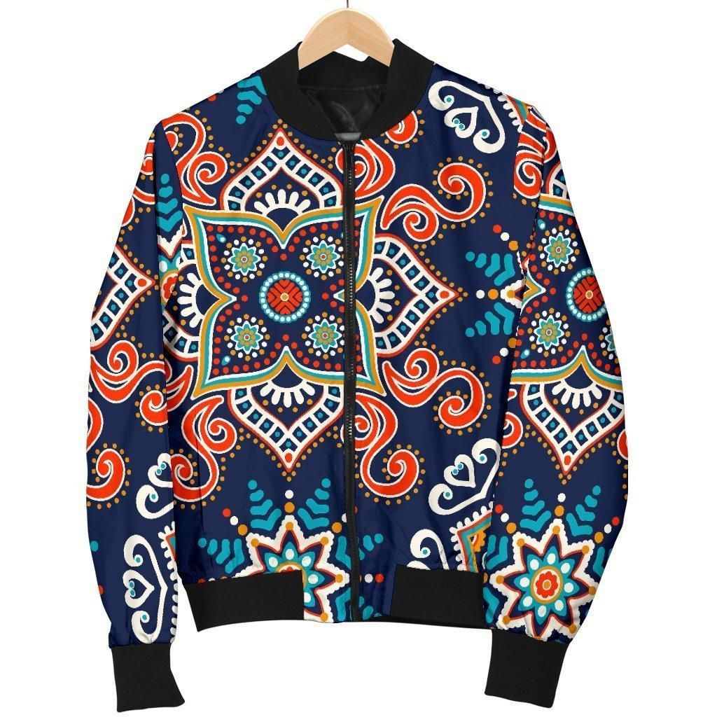Bohemian Pattern Print Women Casual Bomber Jacket Bohemian Pattern Print Women Casual Bomber Jacket