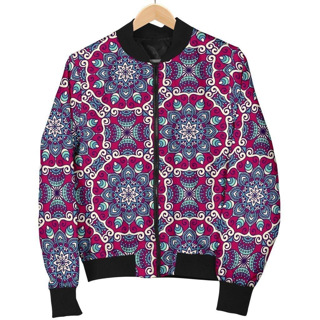 Bohemian Print Pattern Women Casual Bomber Jacket Bohemian Print Pattern Women Casual Bomber Jacket