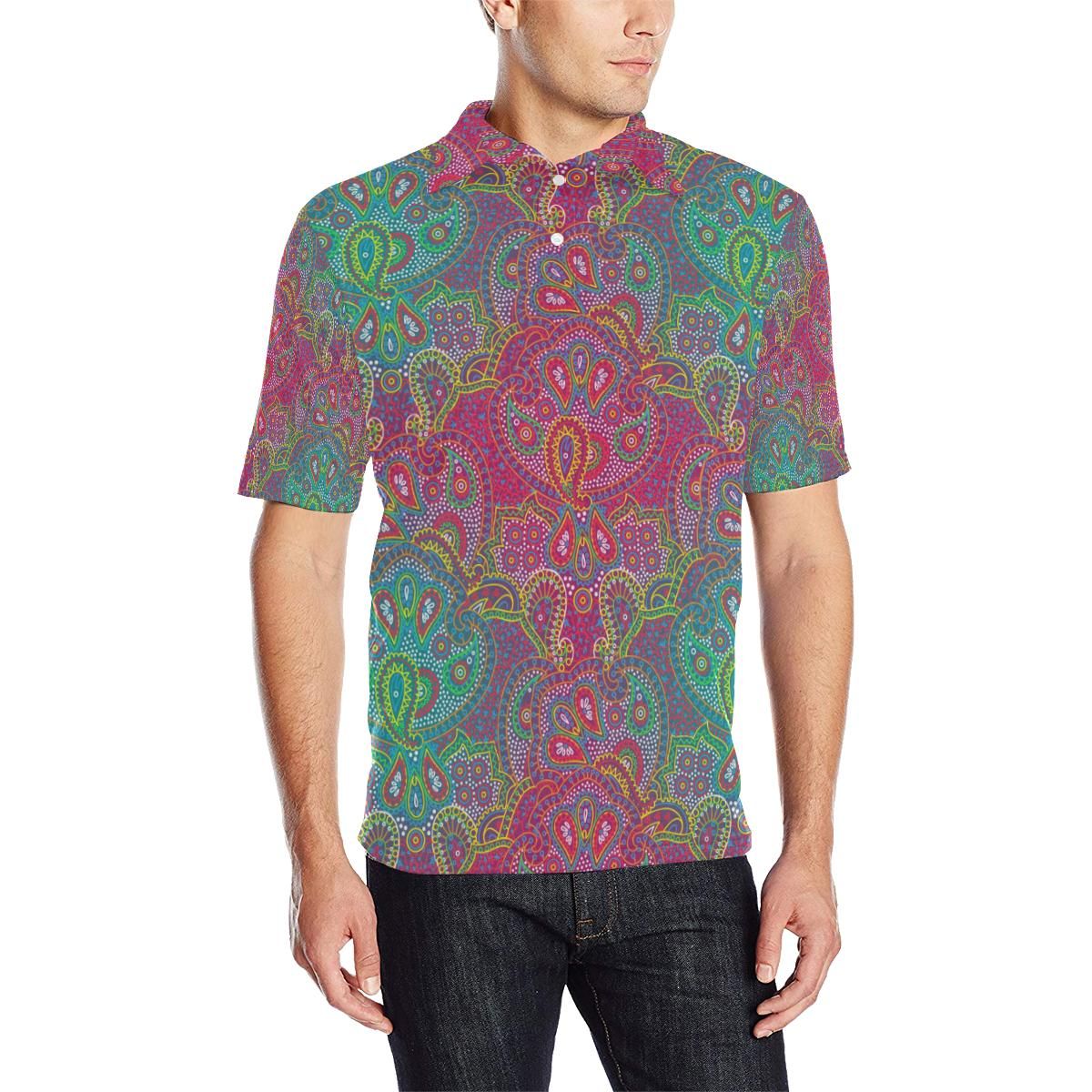 Boho Pattern Print Design 02 Men Polo Shirt Boho Pattern Print Design 02 Men Polo Shirt