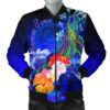 Bomber Jacket American Samoa Polynesian - Humpback Whale with Tropical Flowers (Blue)- BN18 Bomber Jacket