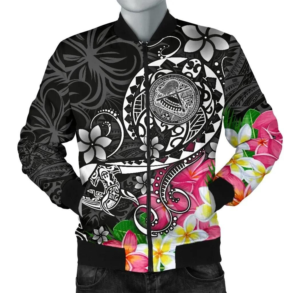 Bomber Jacket American Samoa Polynesian - Turtle Plumeria (Black) - BN18 Bomber Jacket Bomber Jacket American Samoa Polynesian - Turtle Plumeria (Black) - BN18 Bomber Jacket
