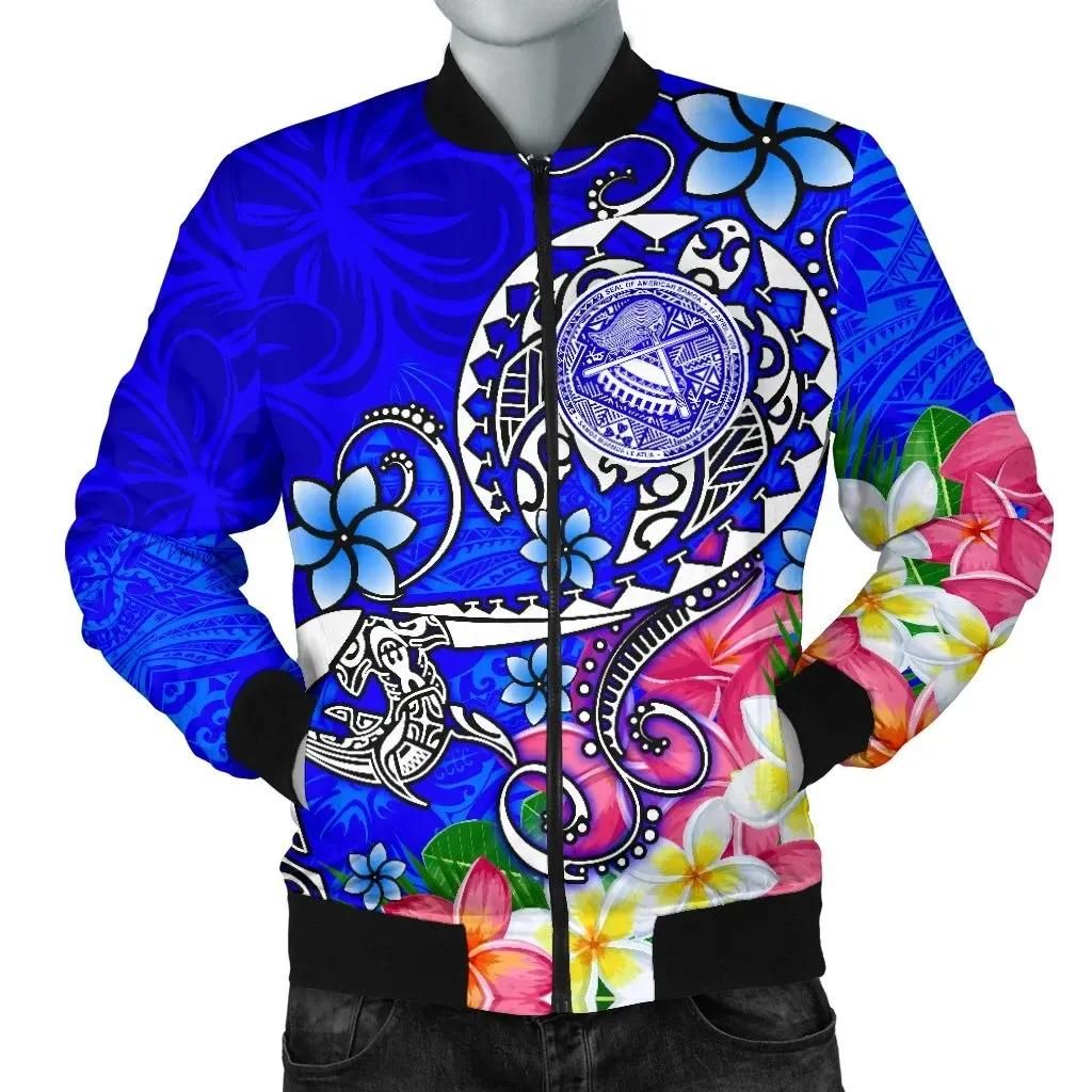 Bomber Jacket American Samoa Polynesian - Turtle Plumeria (Blue) - BN18 Bomber Jacket Bomber Jacket American Samoa Polynesian - Turtle Plumeria (Blue) - BN18 Bomber Jacket