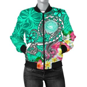 Bomber Jacket American Samoa Polynesian - Turtle Plumeria (Turquoise) - BN18 Bomber Jacket