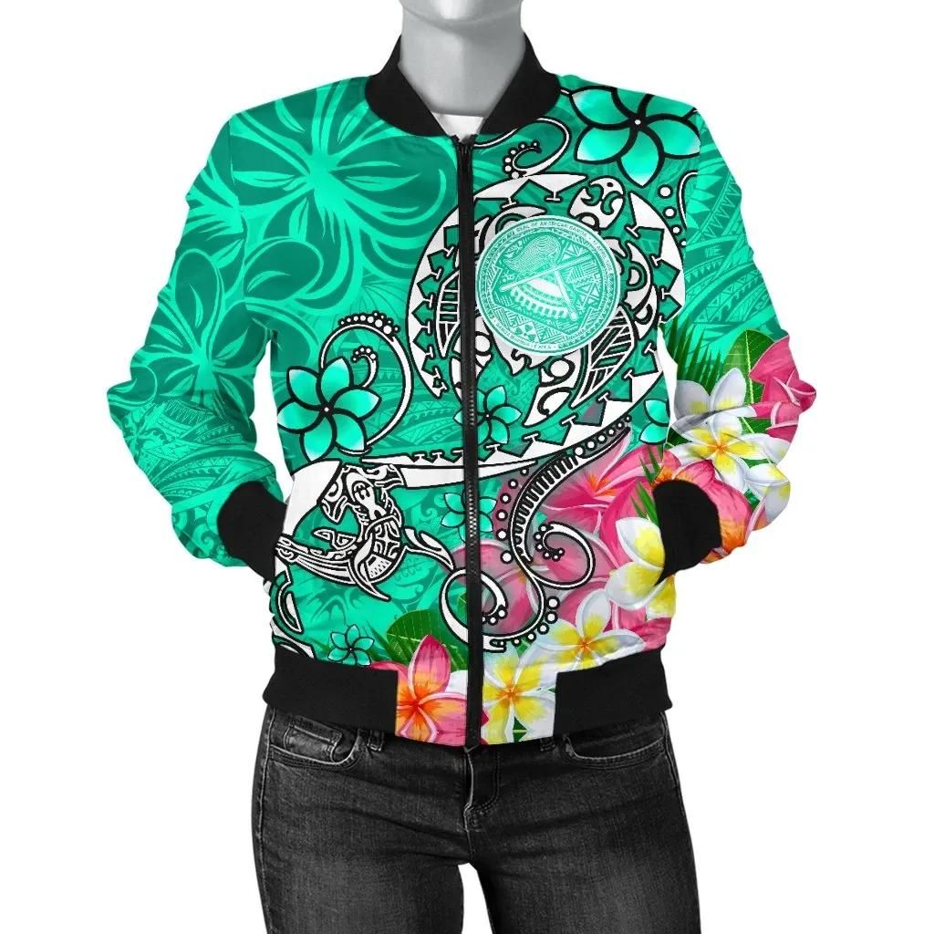 Bomber Jacket American Samoa Polynesian - Turtle Plumeria (Turquoise) - BN18 Bomber Jacket Bomber Jacket American Samoa Polynesian - Turtle Plumeria (Turquoise) - BN18 Bomber Jacket