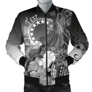 Bomber Jacket Cook Islands Custom Personalised - Humpback Whale with Tropical Flowers (White)- BN18 Bomber Jacket